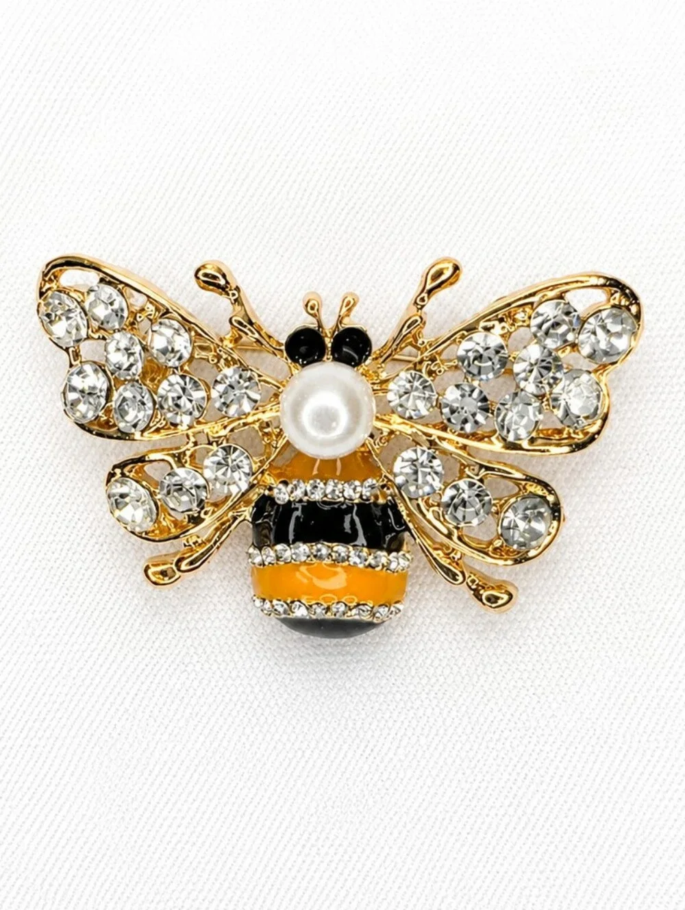 💎 Gold Bee Brooch Rhinestone Pearl Enamel Bumblebee Statement Pin Spa